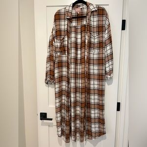 Show Me Your Mumu Top - Leo Button Down Tunic in Tan Plaid
